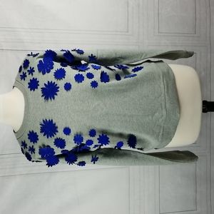 J. Crew Heather Gray Sweatshirt with Royal Blue Floral Design